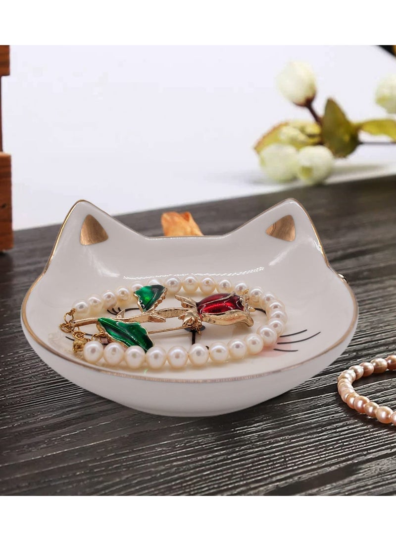 SOLARAE Ceramic Jewelry Dish, Ring Holder and decorative Trinket Tray for Bathroom, Nightstand, and Vanity (Kitten) - Image 4