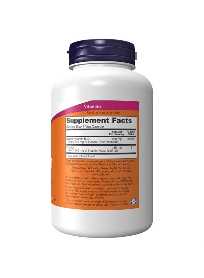 now Supplements, Niacin (Vitamin B-3) 500 mg, Flush-Free, Double Strength, Nutritional Health, 180 Veg Capsules - Image 2