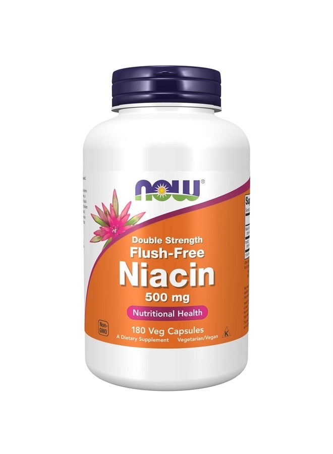 now Supplements, Niacin (Vitamin B-3) 500 mg, Flush-Free, Double Strength, Nutritional Health, 180 Veg Capsules - Image 1