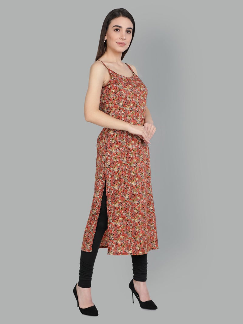 PATLANI Women's Cotton BLENED Sleeveless Printed Full Stitched Kurti.(k-199) Orange - Image 4