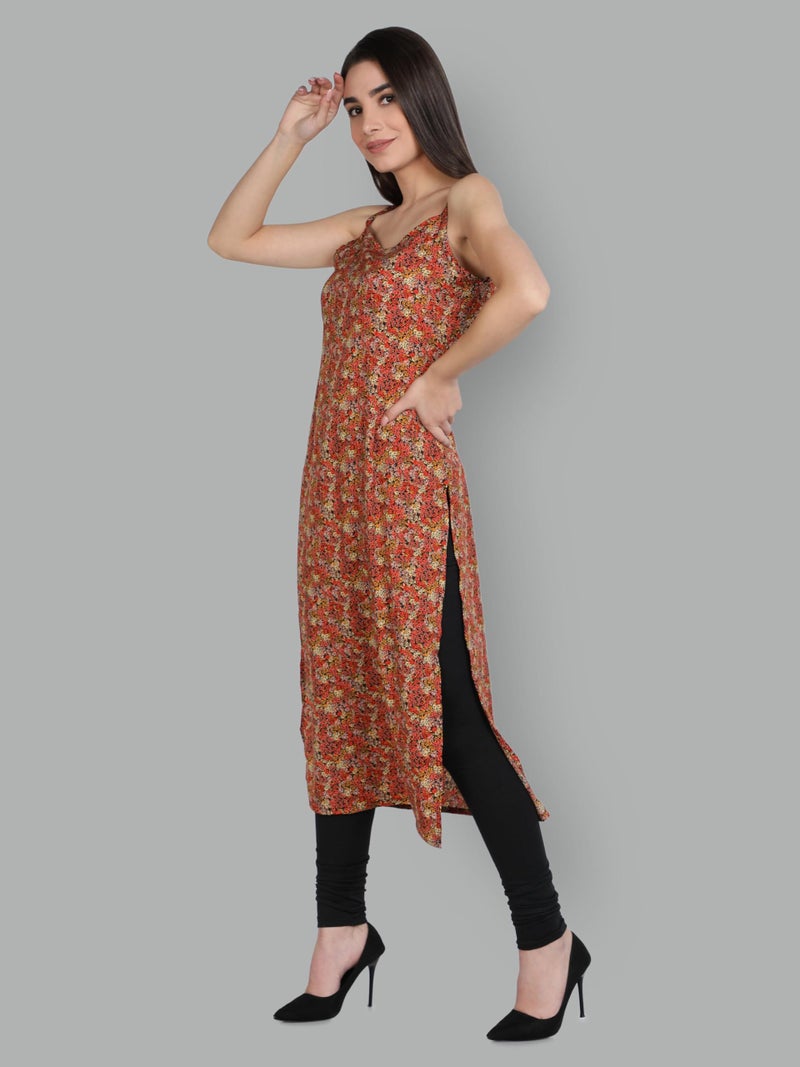 PATLANI Women's Cotton BLENED Sleeveless Printed Full Stitched Kurti.(k-199) Orange - Image 3