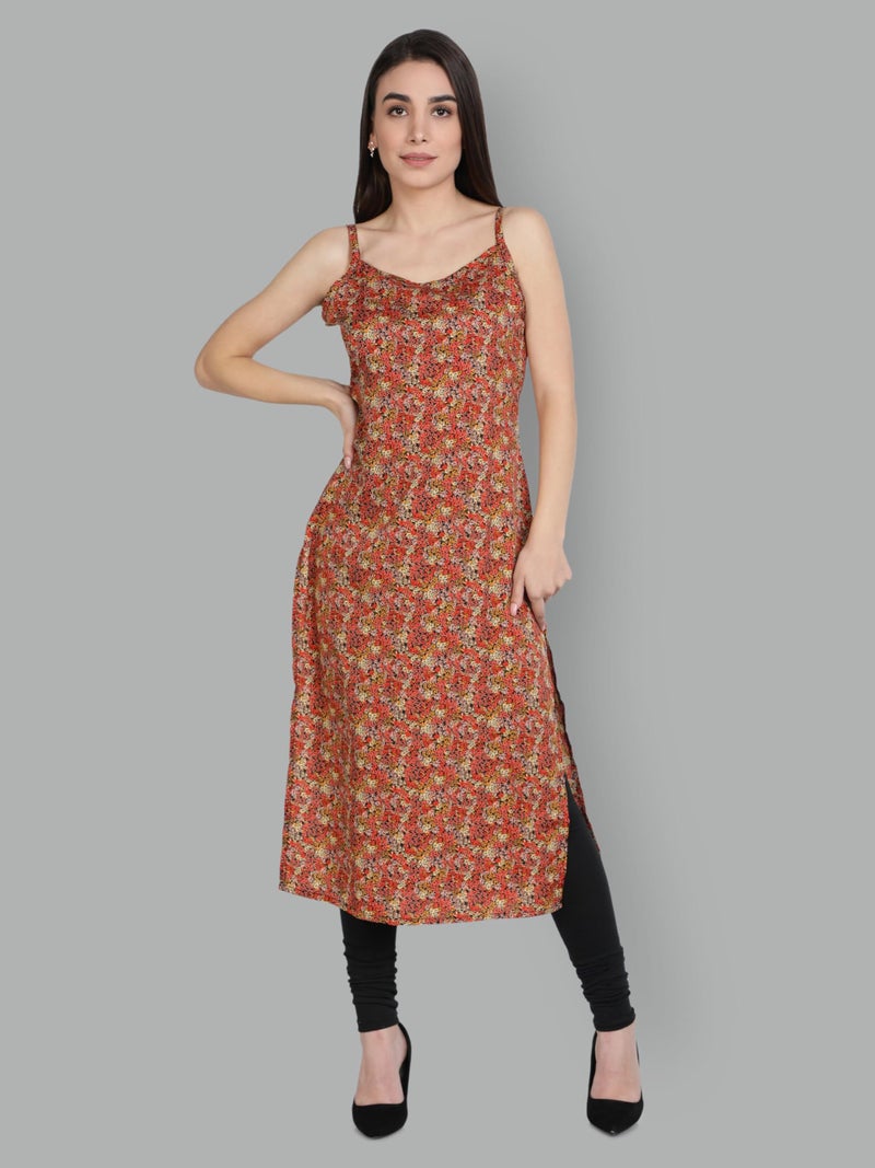 PATLANI Women's Cotton BLENED Sleeveless Printed Full Stitched Kurti.(k-199) Orange - Image 5