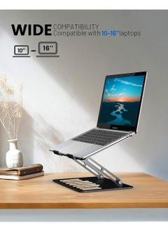 Rock Pow Foldable Laptop Stand for Desk Adjustable Height Ergonomic Computer Stand Aluminum Portable Laptop Stands Holder Riser for MacBook Air Pro All 10-16" Notebooks Laptops  - Image 4