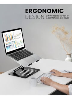 Rock Pow Foldable Laptop Stand for Desk Adjustable Height Ergonomic Computer Stand Aluminum Portable Laptop Stands Holder Riser for MacBook Air Pro All 10-16" Notebooks Laptops  - Image 3