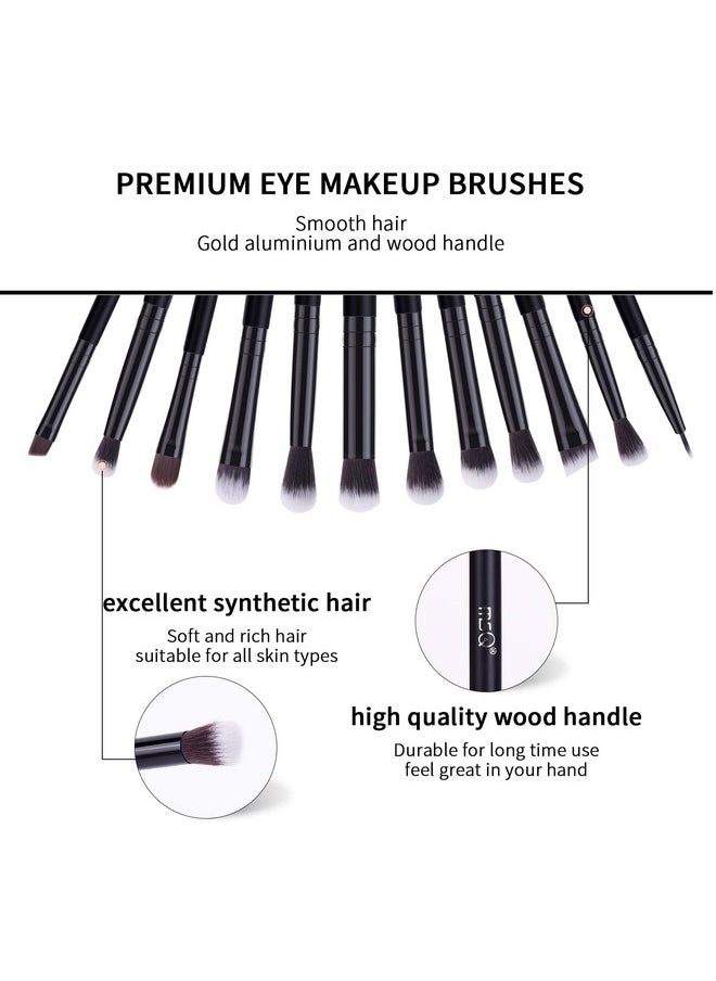 Eye Makeup Brushes 12Pcs Eyeshadow Makeup Brushes Set With Soft Synthetic Hairs & Real Wood Handle For Eyeshadow Eyebrow Eyeliner Blending(Black Without Bag)