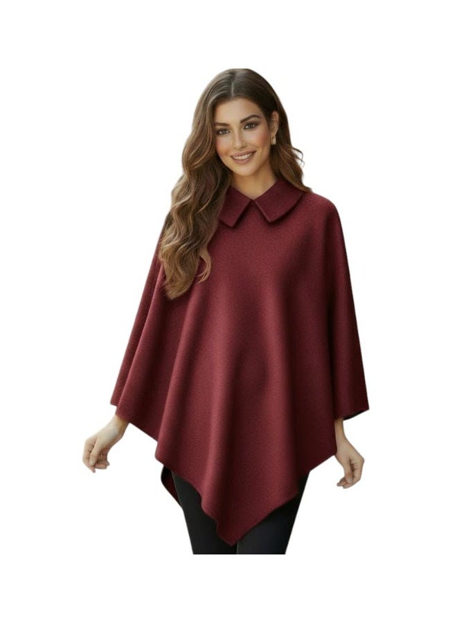 Suede wool shawl with a collar , burgundy