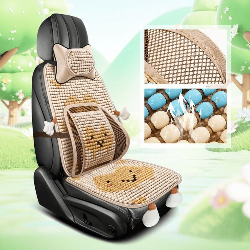 Pink Double Seat Lumbar Support Car Cushion With Wooden Bead Breathable Cooling - Image 5