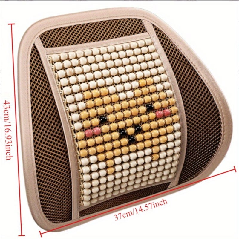 Pink Double Seat Lumbar Support Car Cushion With Wooden Bead Breathable Cooling - Image 2