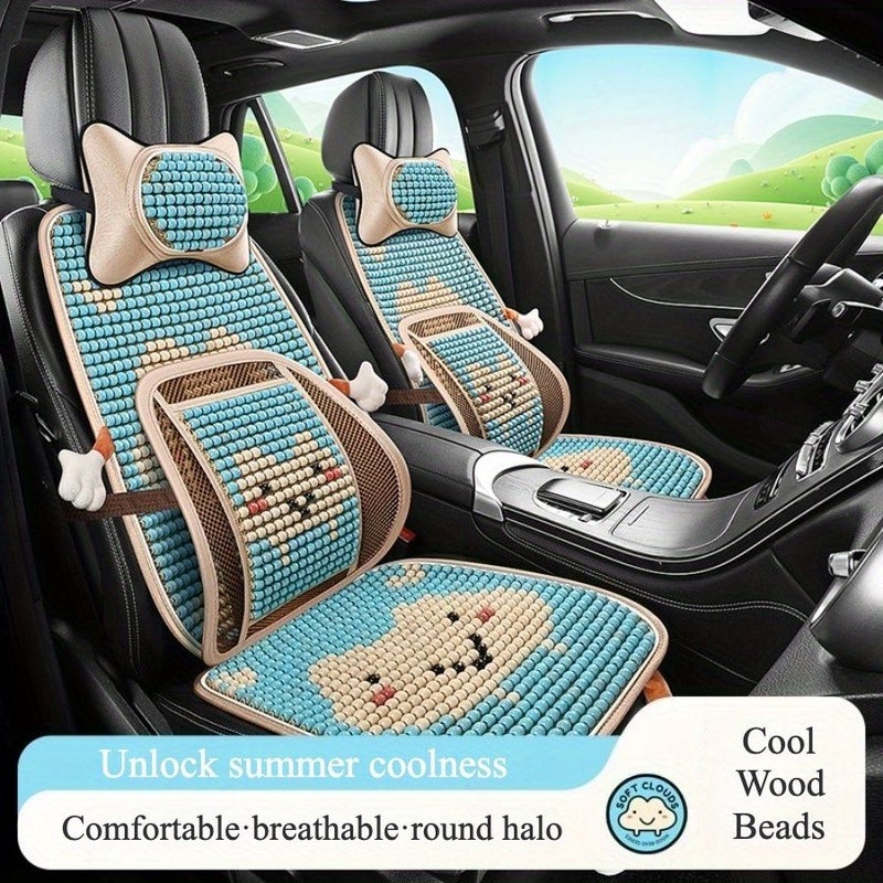 Pink Double Seat Lumbar Support Car Cushion With Wooden Bead Breathable Cooling - Image 1