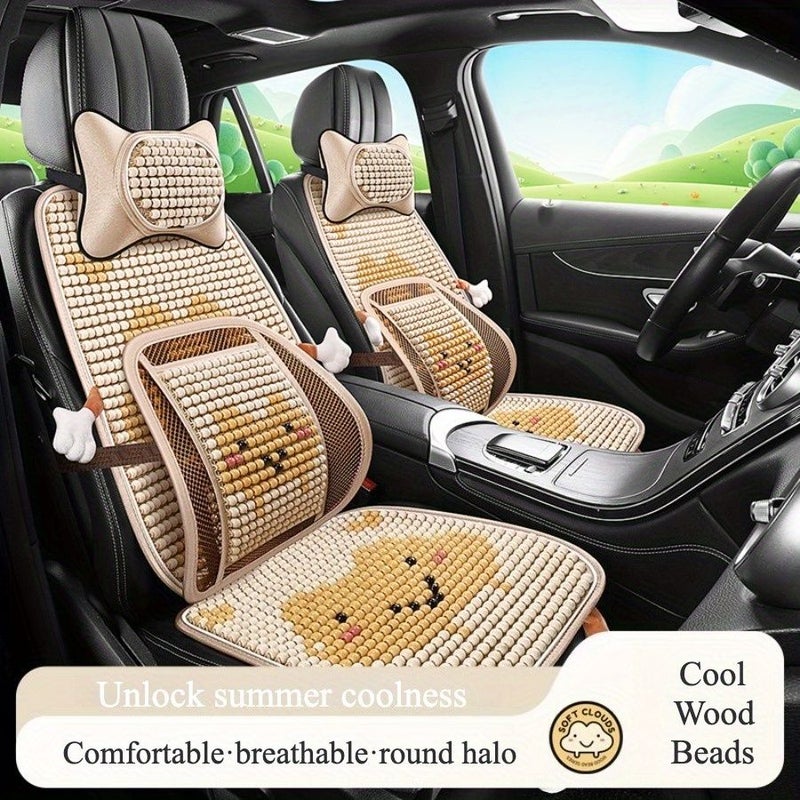 Pink Double Seat Lumbar Support Car Cushion With Wooden Bead Breathable Cooling - Image 3