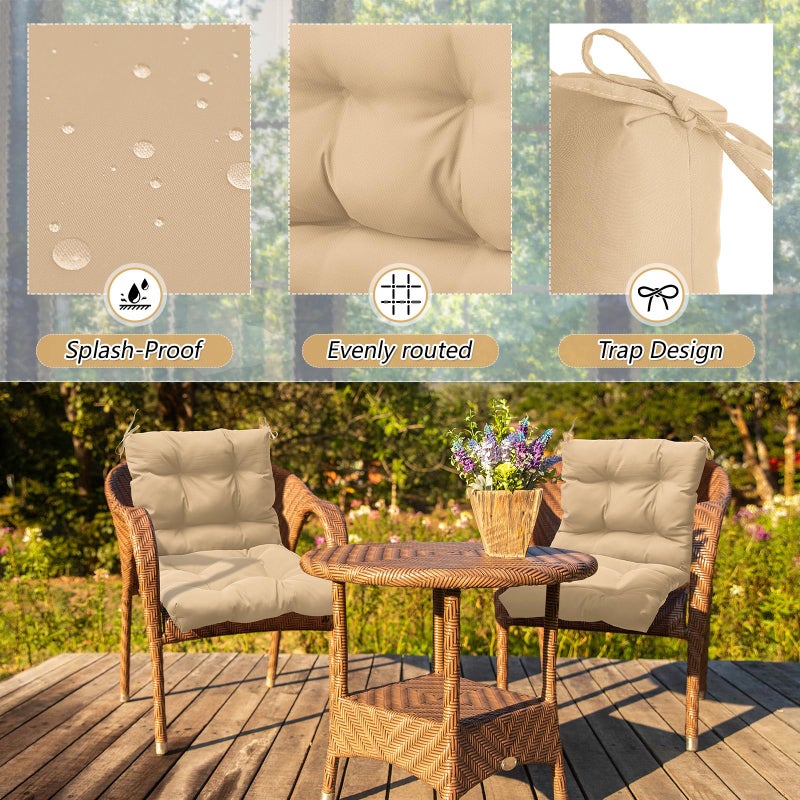 Marsui 4 Pcs Outdoor Indoor High Back Chair Cushions Patio Furniture Tufted Pillow with Ties Water-Resistant Replacement Outdoor Rocking Chair Cushions, 42 x 21 Inches (Beige,Solid Color) - Image 4