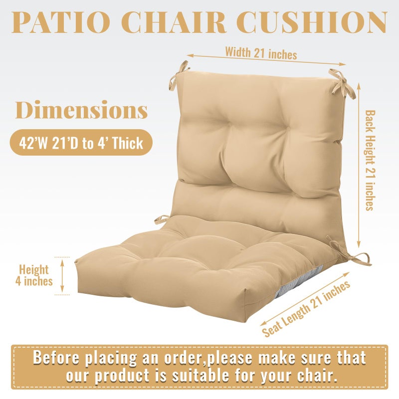 Marsui 4 Pcs Outdoor Indoor High Back Chair Cushions Patio Furniture Tufted Pillow with Ties Water-Resistant Replacement Outdoor Rocking Chair Cushions, 42 x 21 Inches (Beige,Solid Color) - Image 2
