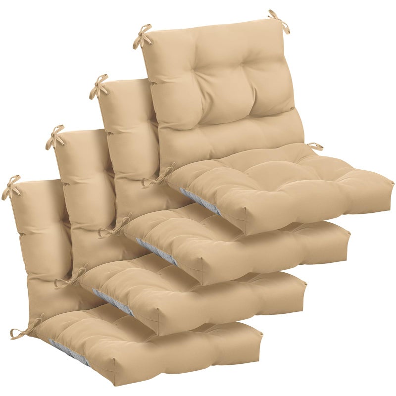 Marsui 4 Pcs Outdoor Indoor High Back Chair Cushions Patio Furniture Tufted Pillow with Ties Water-Resistant Replacement Outdoor Rocking Chair Cushions, 42 x 21 Inches (Beige,Solid Color) - Image 1