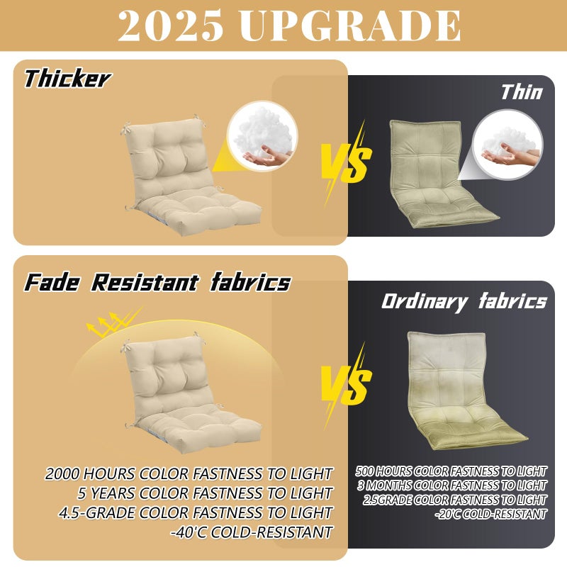 Marsui 4 Pcs Outdoor Indoor High Back Chair Cushions Patio Furniture Tufted Pillow with Ties Water-Resistant Replacement Outdoor Rocking Chair Cushions, 42 x 21 Inches (Beige,Solid Color) - Image 5
