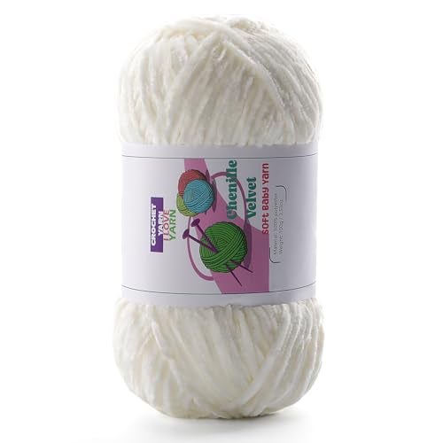 DAERBOF Plush Chunky Chenille Yarn Fluffy Velvet Yarn for Crocheting Soft Thick Bulky Yarn for Knitting and Making Clothes Hats Scarves Blankets Cushions 35oz 1968yds Each Cream White - Image 1