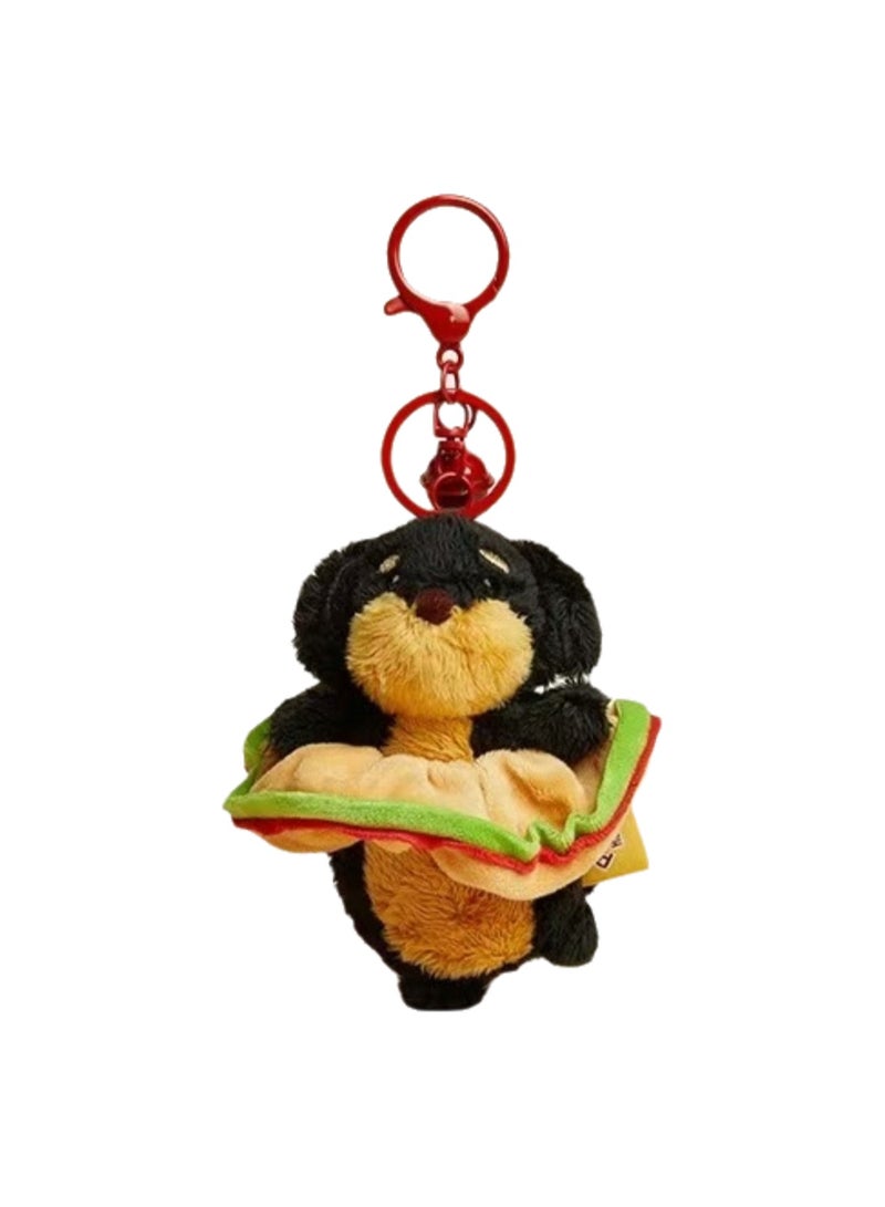 Cute Puppy Plush Pendant, Niche Hamburger Sausage Dog Plush Keychain, Creative Bag Decoration Pendant (Black Dachshund-Hamburger Hair Ring)  - Image 1