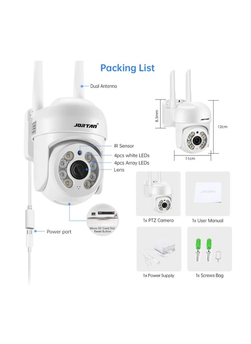 JORTAN - Jortan 1080P Indoor Outdoor Wi-Fi Security Camera, Night Vision, 2 way Talking, Motion Detection, IP66 Water and Dustproof, PTZ Control - Image 1