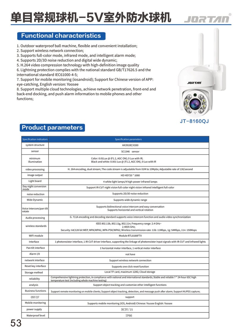JORTAN - Jortan 1080P Indoor Outdoor Wi-Fi Security Camera, Night Vision, 2 way Talking, Motion Detection, IP66 Water and Dustproof, PTZ Control - Image 1