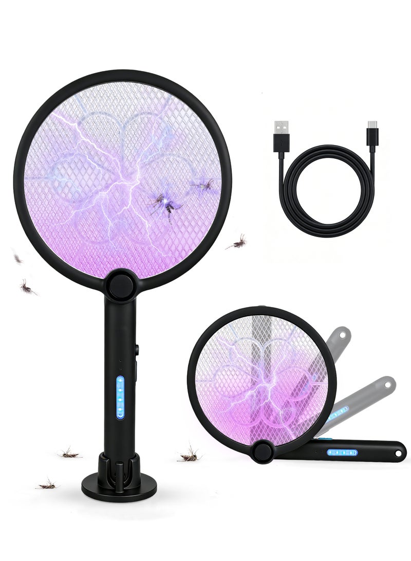 ANYOUI 3-in-1 Electronic Mosquito Swatter, Foldable Design with USB Charging and LED Insect Attractant Light, Triple-Layer Protective Net, Suitable for Home, Kitchen, and Indoor/Outdoor Use (Black) - Image 1