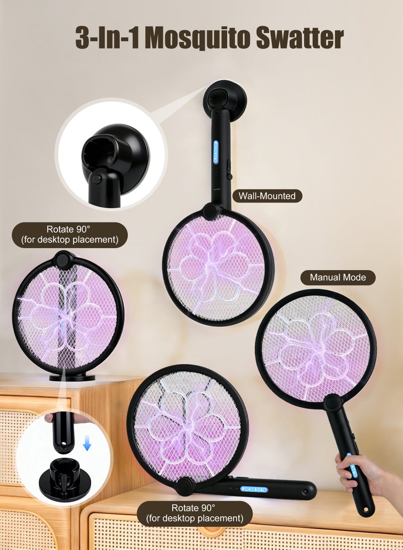 ANYOUI 3-in-1 Electronic Mosquito Swatter, Foldable Design with USB Charging and LED Insect Attractant Light, Triple-Layer Protective Net, Suitable for Home, Kitchen, and Indoor/Outdoor Use (Black) - Image 4