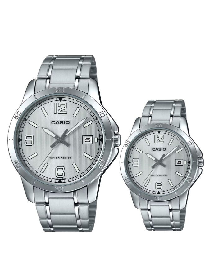 Casio His & Her Stainless Steel Band Couple Watch MTP/LTP -V004D-7B2UDF - Image 1