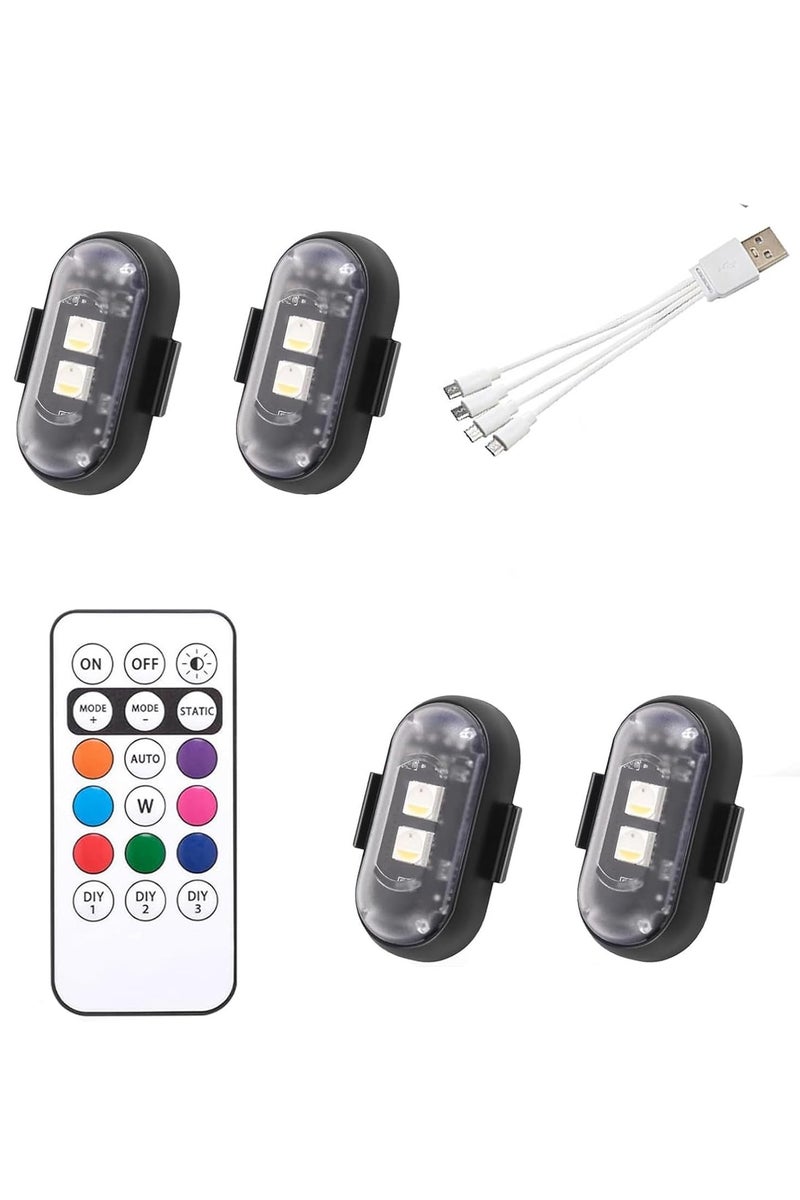 Wireless LED Lights for Car 4PCS with Remote Control, Wireless LED Strobe Lights 7 Colors USB Charge IP65 Waterproof Anti-Collision for Car Motorcycle Drone RC Aircraft Bike (4) - Image 1