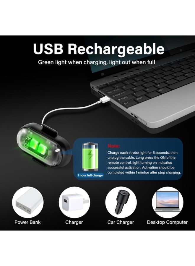 Wireless LED Lights for Car 4PCS with Remote Control, Wireless LED Strobe Lights 7 Colors USB Charge IP65 Waterproof Anti-Collision for Car Motorcycle Drone RC Aircraft Bike (4) - Image 2