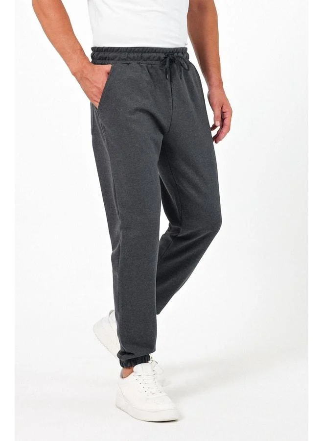 mmetalic Thick Anthracite Men's Jogger Sweatpants with Back Pockets, Elastic Cuffs, Regular Fit, Unbrushed.