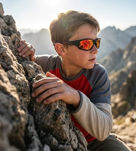 NULOOQ Kids Baseball Polarized Sunglasses – Unbreakable Flexible Youth Sports Sunglasses for Boys Girls Age 4-12 (Matte Black Frame/Red Mirrored Lens) - Image 3