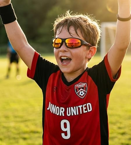 NULOOQ Kids Baseball Polarized Sunglasses – Unbreakable Flexible Youth Sports Sunglasses for Boys Girls Age 4-12 (Matte Black Frame/Red Mirrored Lens) - Image 2