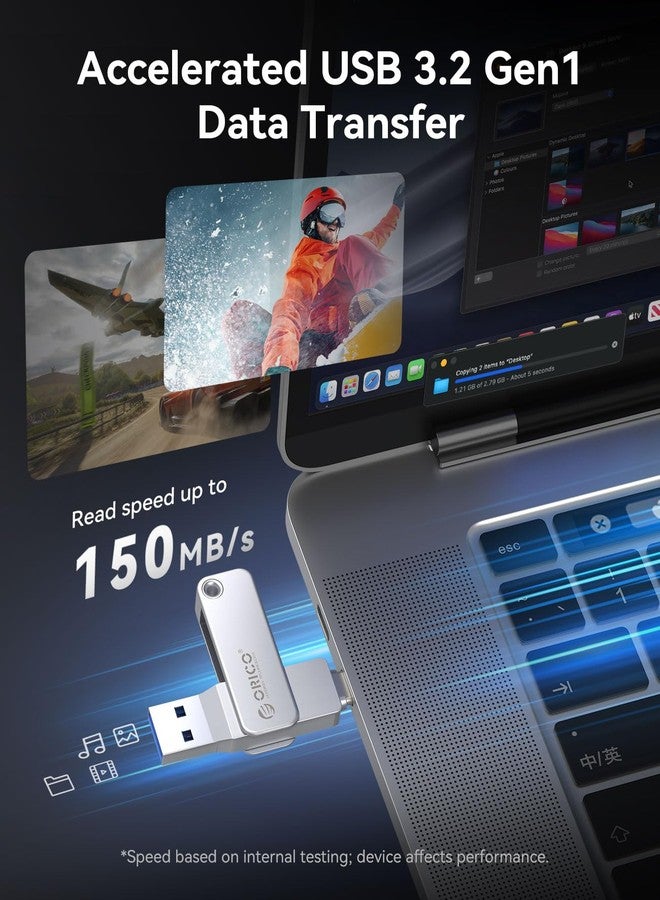 ORICO 256GB Lady Flash Drive - Ultra-Slim Design for Smartphones & Laptops with 150MB/s Transfer Speed,Dual Connector USB Type-C and USB Type-A Flash Drive - EB05-256G - Image 2