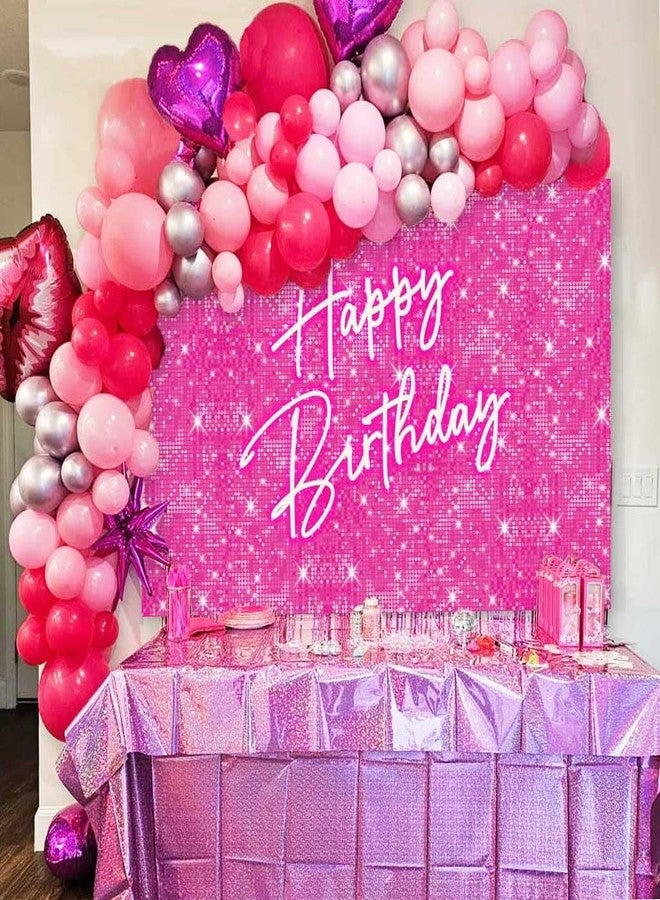 Sensfun 5x3ft Glitter Hot Pink Birthday Backdrop for Princess Girls Party Decorations - Shining Pink Circle Sequins Wall Background for Women - Neon Happy Birthday Banner Photo Studio Booth Props - Image 4