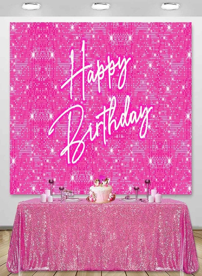 Sensfun 5x3ft Glitter Hot Pink Birthday Backdrop for Princess Girls Party Decorations - Shining Pink Circle Sequins Wall Background for Women - Neon Happy Birthday Banner Photo Studio Booth Props - Image 2