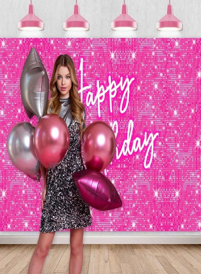 Sensfun 5x3ft Glitter Hot Pink Birthday Backdrop for Princess Girls Party Decorations - Shining Pink Circle Sequins Wall Background for Women - Neon Happy Birthday Banner Photo Studio Booth Props - Image 3