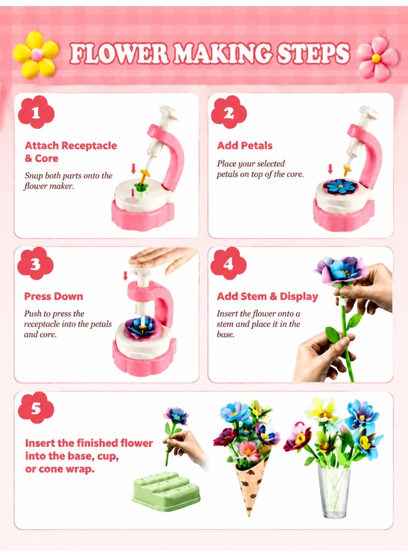Prime Choice باقة زهور قماشية، ألعاب وفنون وحرف للأطفال من عمر 6-8 و 8-12 سنة للبنات، مجموعات حرف يدوية هدايا لعيد ميلاد البنات، ألعاب تعليمية لبناء باقة زهورك - Image 3