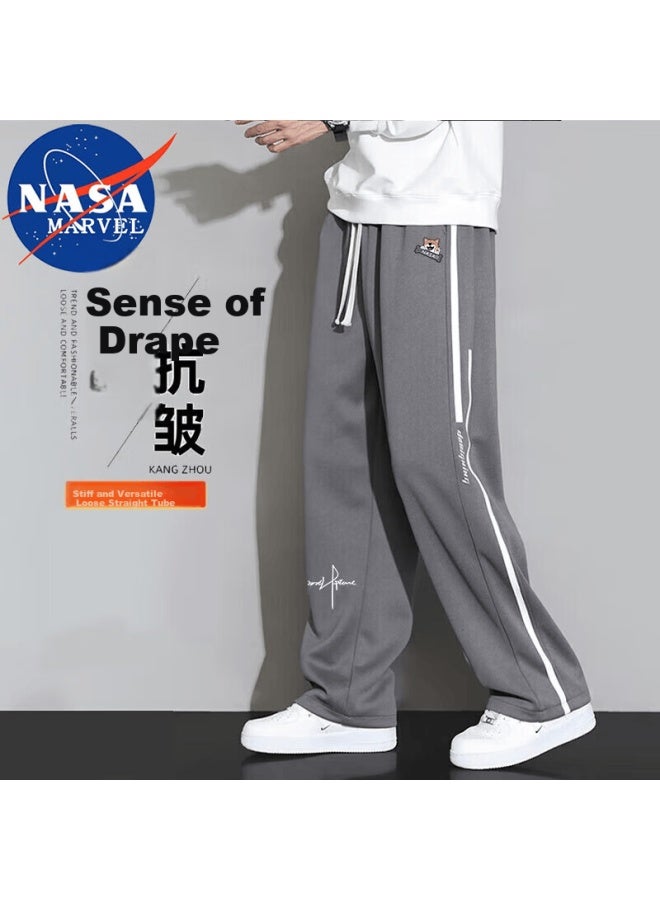 Nasa Marvel Casual Pants For Men, Spring And Autumn Loose-fit American Trendy Side Striped Sweatpants, Khaki, XL