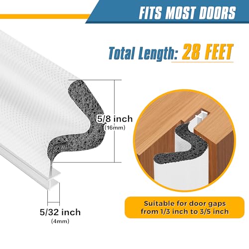 Ravinte Hardware Weather Stripping Door Seal Strip 28FT Soundproofing V-Shape Door Sealers for Large Gap, White - Image 4
