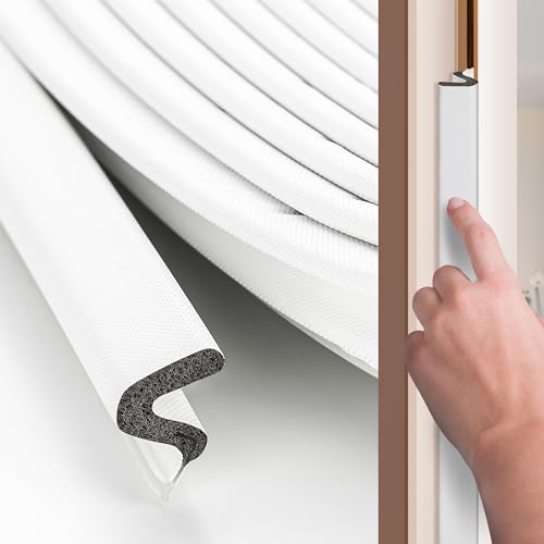 Ravinte Hardware Weather Stripping Door Seal Strip 28FT Soundproofing V-Shape Door Sealers for Large Gap, White - Image 1