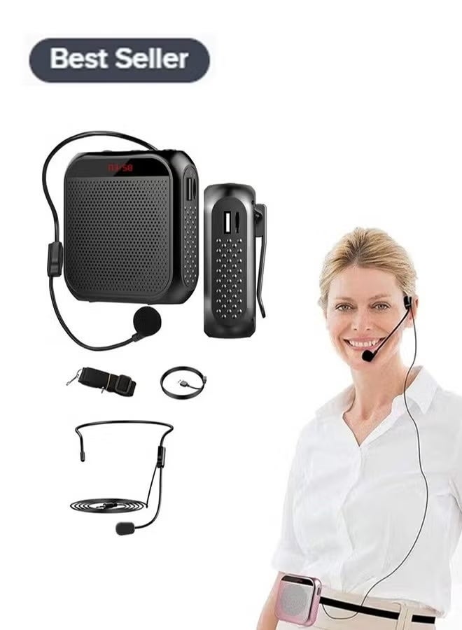 Wish Plus Voice Amplifier with Wired Microphone Headset Portable Rechargeable PA System Speaker Personal Microphone Speech Amplifier Loudspeaker for Teachers Tour Guides/ Coaches Metting/ Yoga/ Fitness (Black) - Image 1