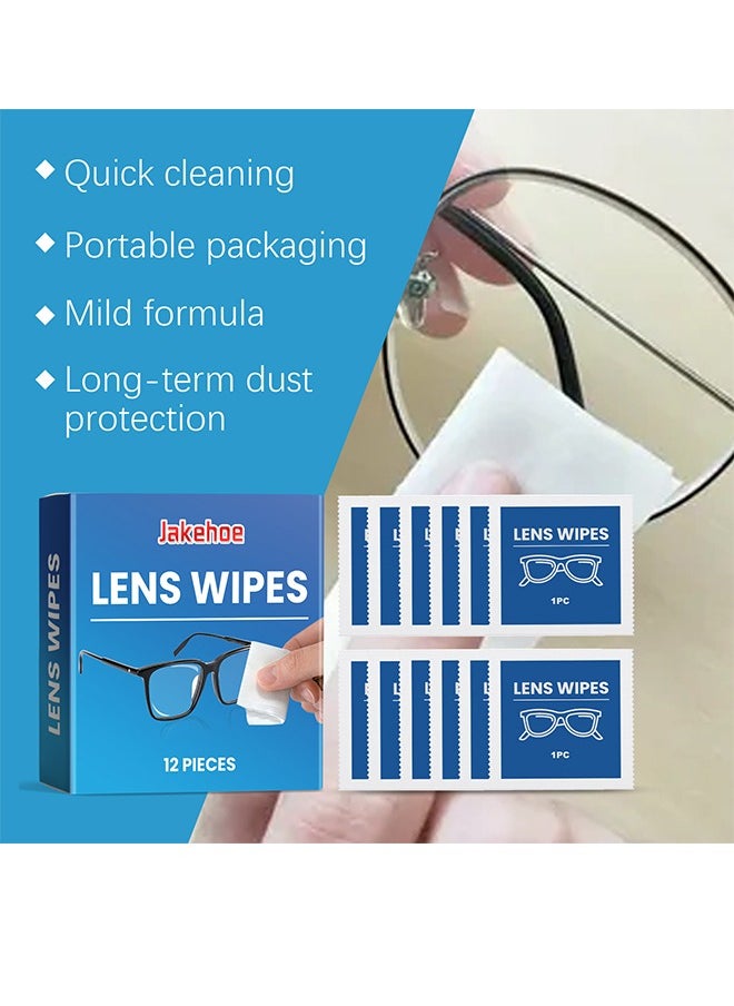 Jakehoe Lens Wipes For Glasses - Pre-moistened Glasses Lens Cleaning Wipes - 12 Lens Wipes Individually Wrapped Silk-Free And Streak-Free Glasses Wipes Lens Cleaner For Sunglasses And Camera Lenses Glasses Stains Blurred Vision Clean Glasses Screen Convenient Portable Wipes  - Image 2