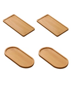 Oasisgalore Bamboo Tray, 4 Pieces Small Tray, Oval Wooden Trays, Small Serving Tray Cup Coaster (17.5x8.8x1.1cm)  - Image 1