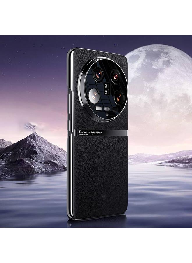 Green Tiger For Xiaomi 14 Ultra Electroplating Plain-leather All-inclusive Shockproof Phone Case(Black)