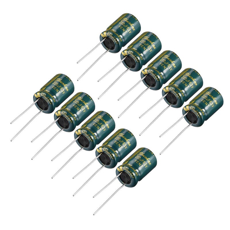 uxcell uxcell Aluminum Radial Electrolytic Capacitor Low ESR 220uF 63V 105 Celsius 3000H Life 10x16mm High Ripple Current Low Impedance 10pcs Green  - Image 1