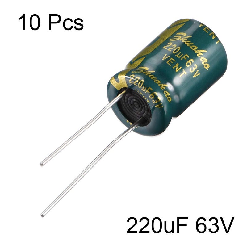 uxcell uxcell Aluminum Radial Electrolytic Capacitor Low ESR 220uF 63V 105 Celsius 3000H Life 10x16mm High Ripple Current Low Impedance 10pcs Green  - Image 2