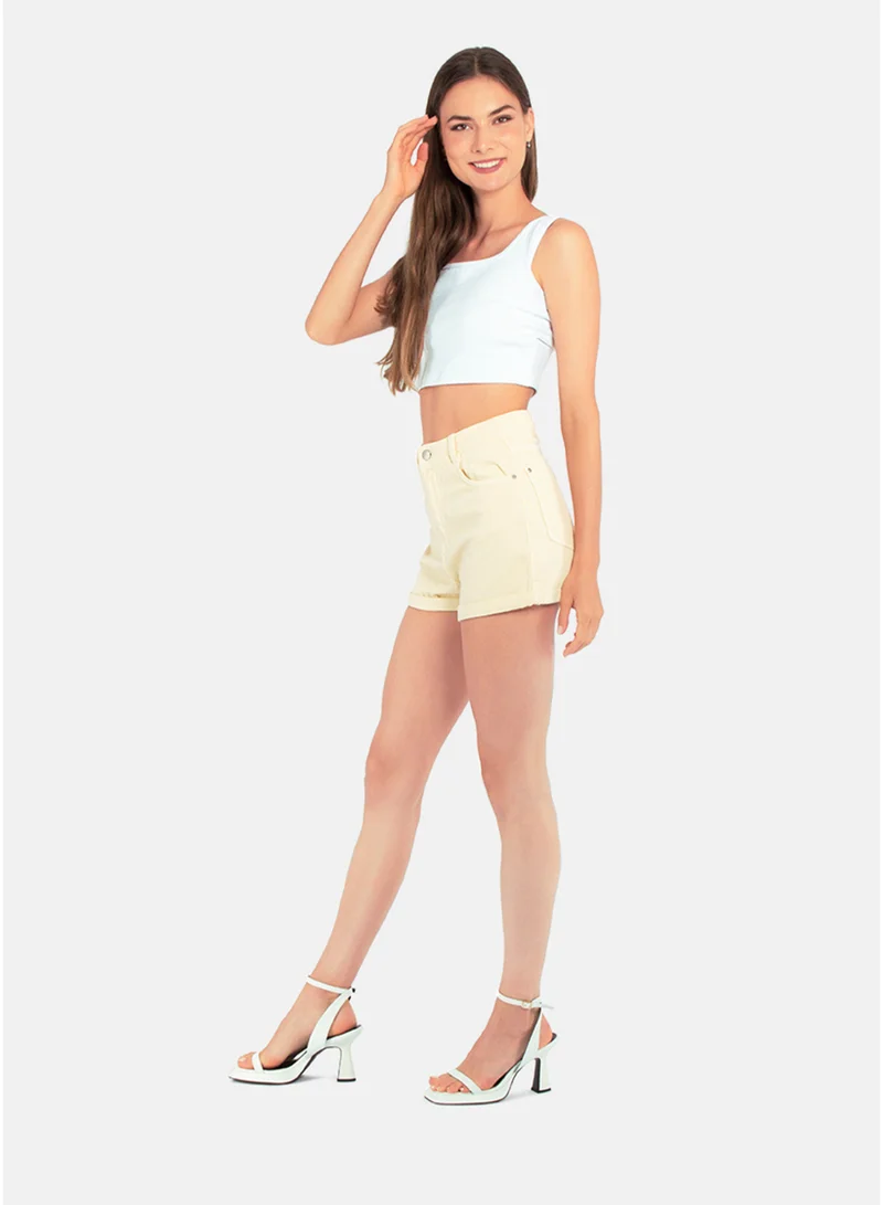 London Rag London Rag Latte Basic Upturn Hem Shorts