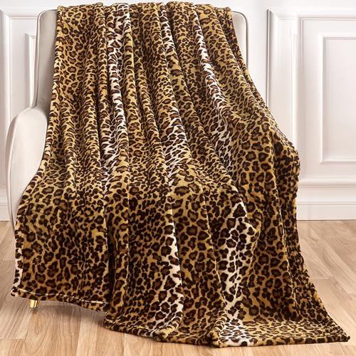 Edenleaf Leopard Print Blanket Fleece Throw for Bed Sofa Travel and Camping, Super Soft Cozy Fluffy Plush Cheetah Print Blanket for All Seasons 60"x80" (Dark Brown) - Image 1