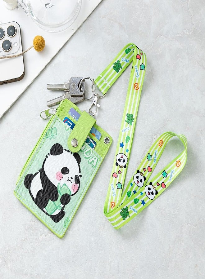 HASFINE ID Badge Holder with Cartoon Panda Design PU Leather ID Card Wallet, 2-Sided 3 Card Slots, Zippered Pocket, Detachable Keychain Lanyard for Teachers, Students, Nurses, Office Staff - Image 2