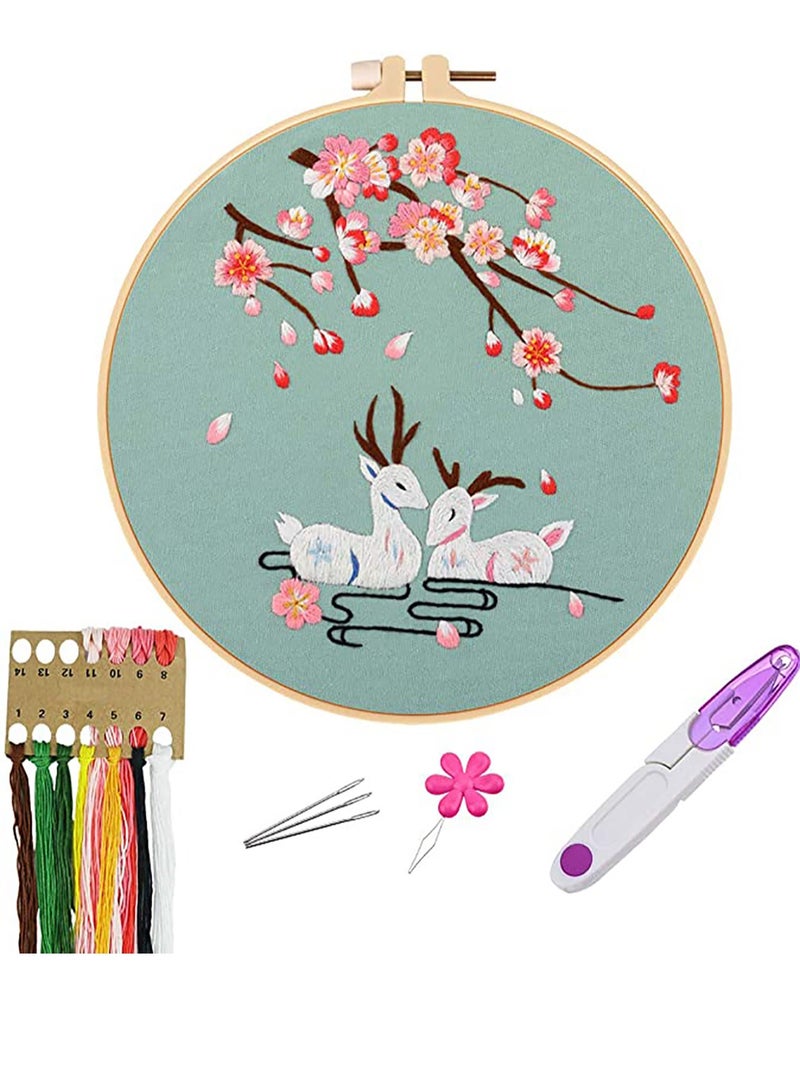 SYOSI Embroidery Kits with Pattern for Beginners Starter, Full Range of Stamped Cross Stitch Kit with Embroidery Hoop, Embroidery Clothes with Deer Pattern, Thread, Scissor - Image 1