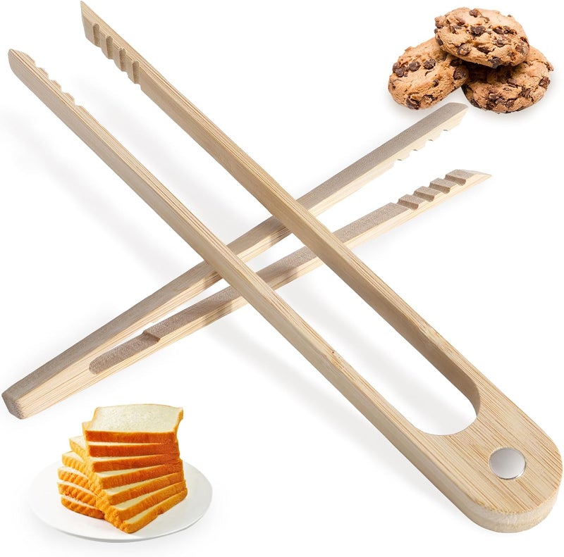 FCSTYODO Bamboo Toaster Tongs & Toast Tongs for Cooking - 8.6" Magnetic + 7.1" Mini Anti-Slip Duo | Premium Bamboo Utensils for Bacon, Bread, Salad (2-Piece) - Image 1