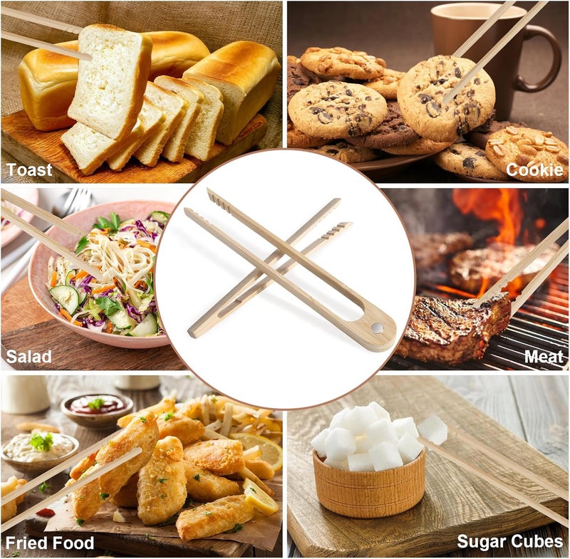 FCSTYODO Bamboo Toaster Tongs & Toast Tongs for Cooking - 8.6" Magnetic + 7.1" Mini Anti-Slip Duo | Premium Bamboo Utensils for Bacon, Bread, Salad (2-Piece) - Image 5